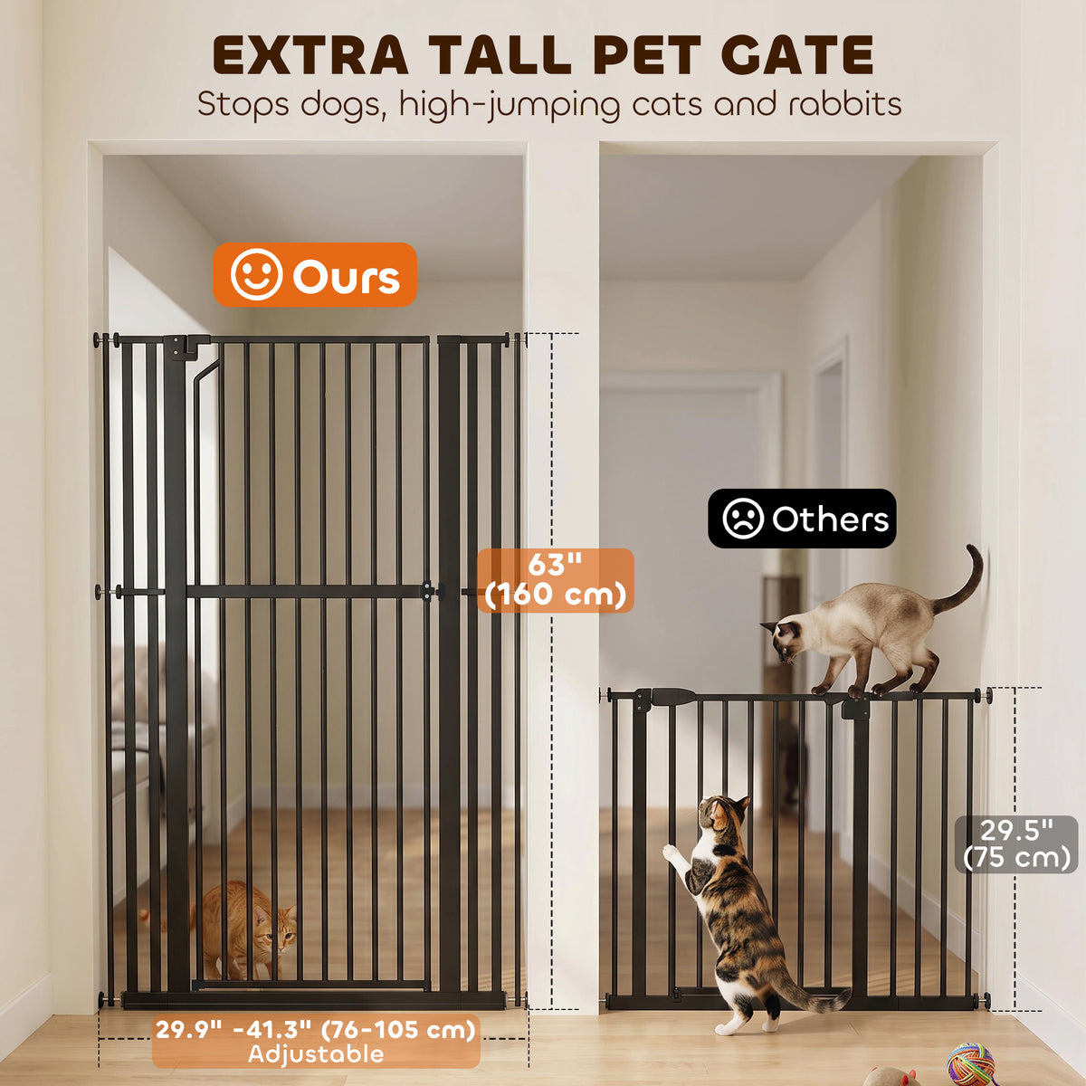 Extra Tall Pet Gate 55 inch Adjustable Pressure Mount