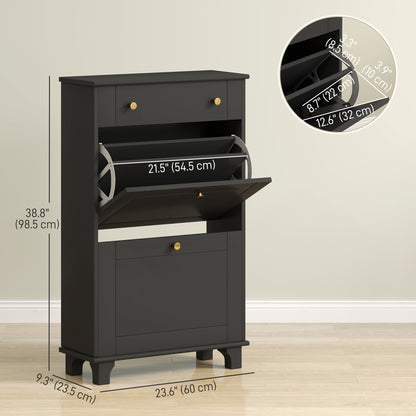 Slim Shoe Cabinet 2 Flip Drawers Adjustable Shelves 8 Pairs