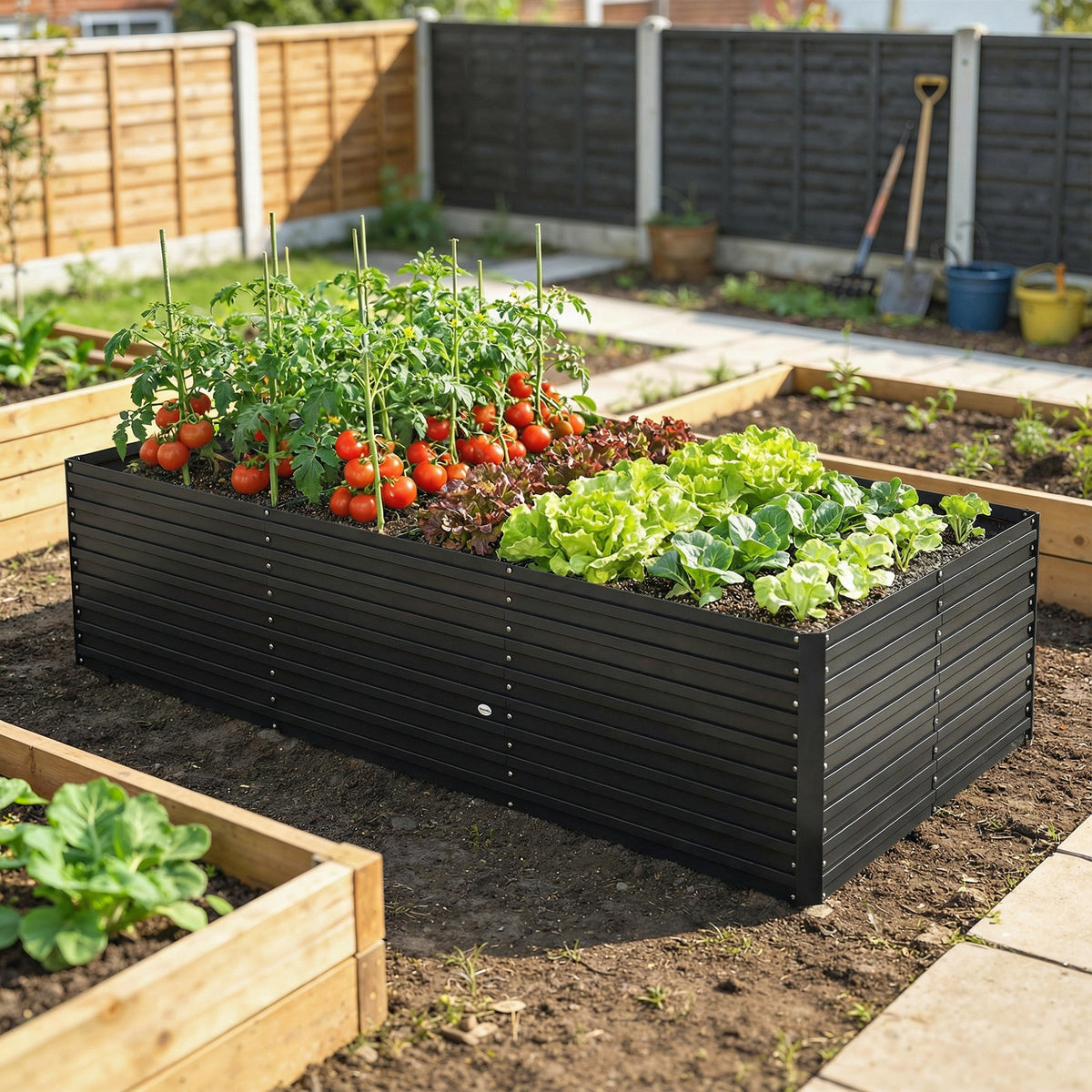 240x120x60cm Raised Garden Bed - Black Galvanized Planter