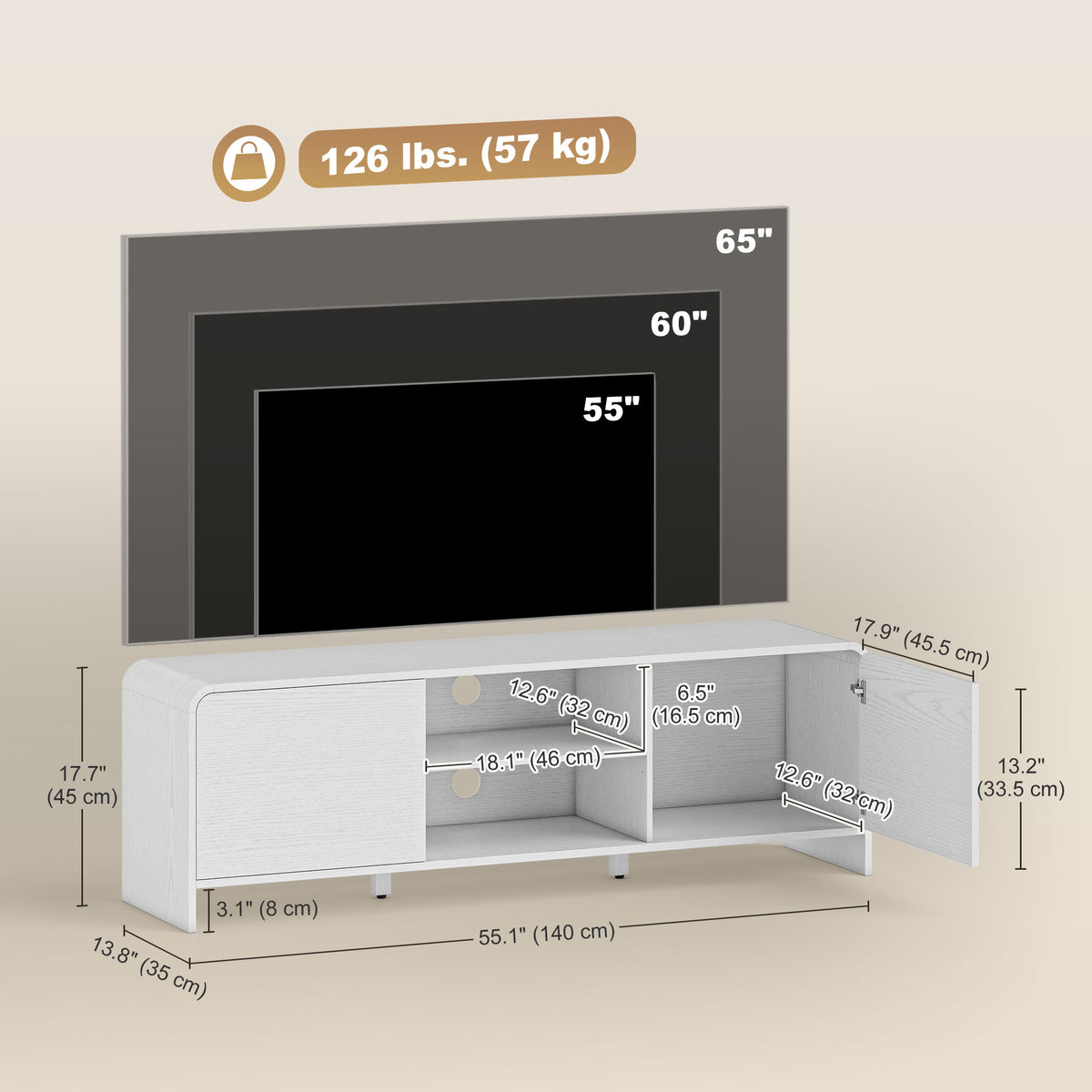 Mueble de TV estilo nórdico con armarios y estantes