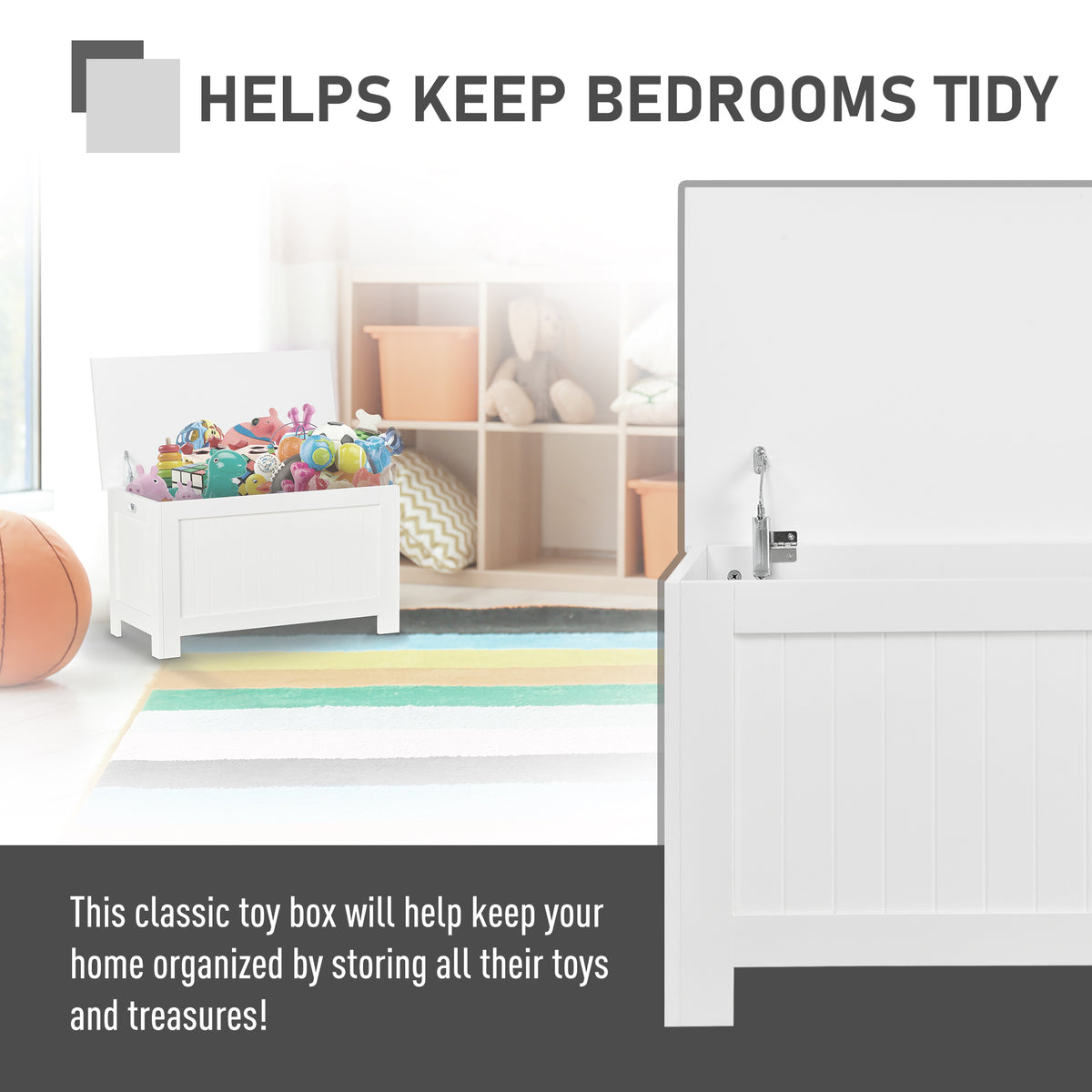 Storage trunk with lid and safety hinges