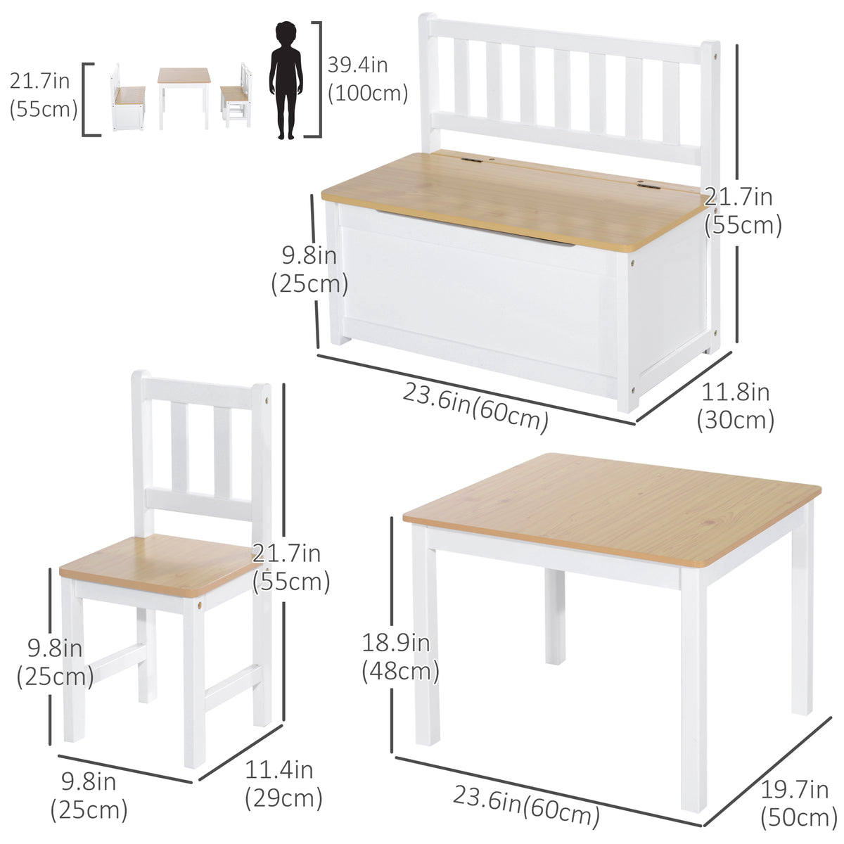 Kids Wooden Table and Chair Set — Set of 4
