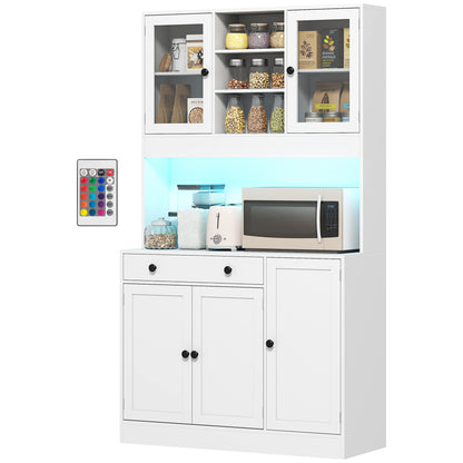 Tall kitchen pantry freestanding storage cabinet with LED light