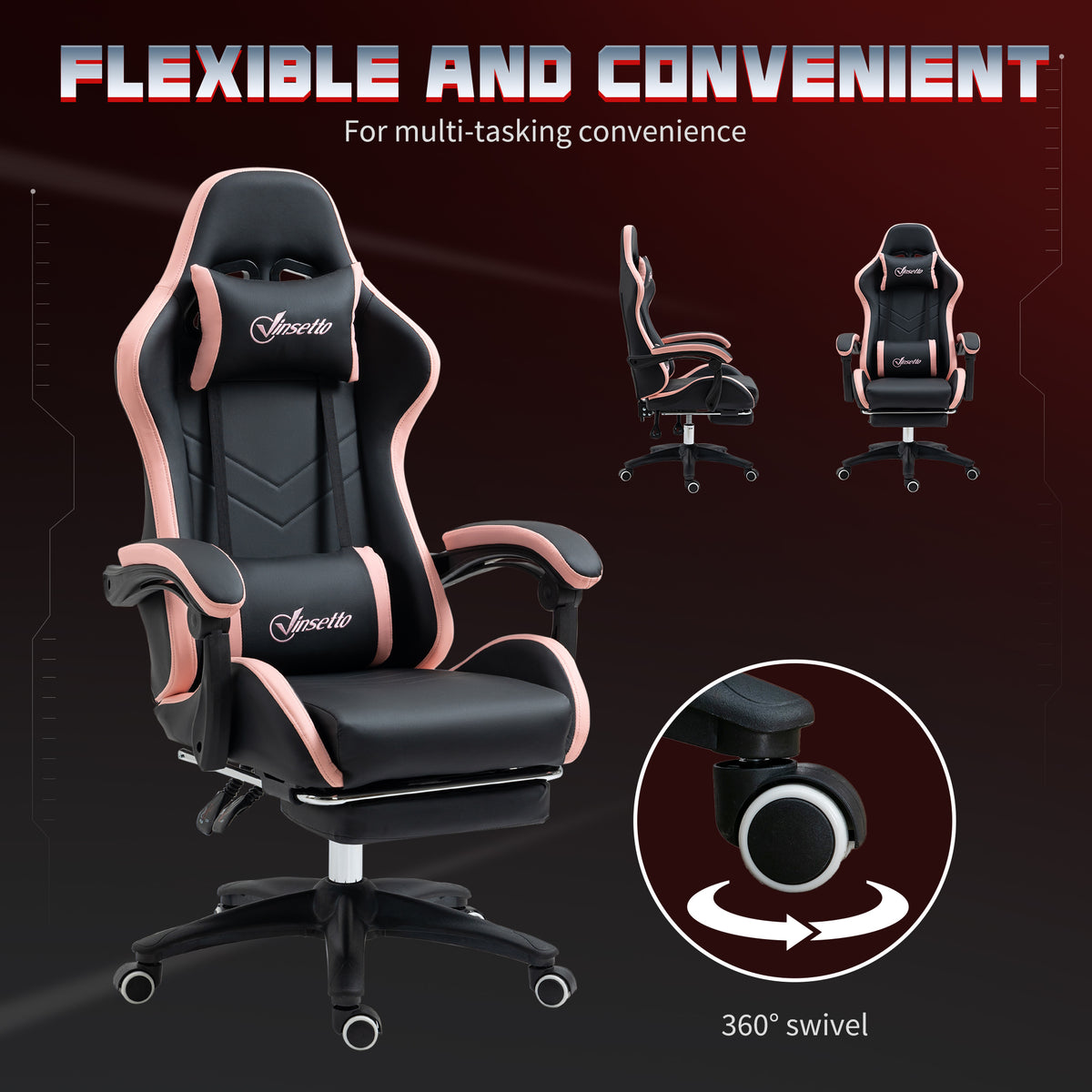 Ergonomic gaming chair in faux leather with footrest