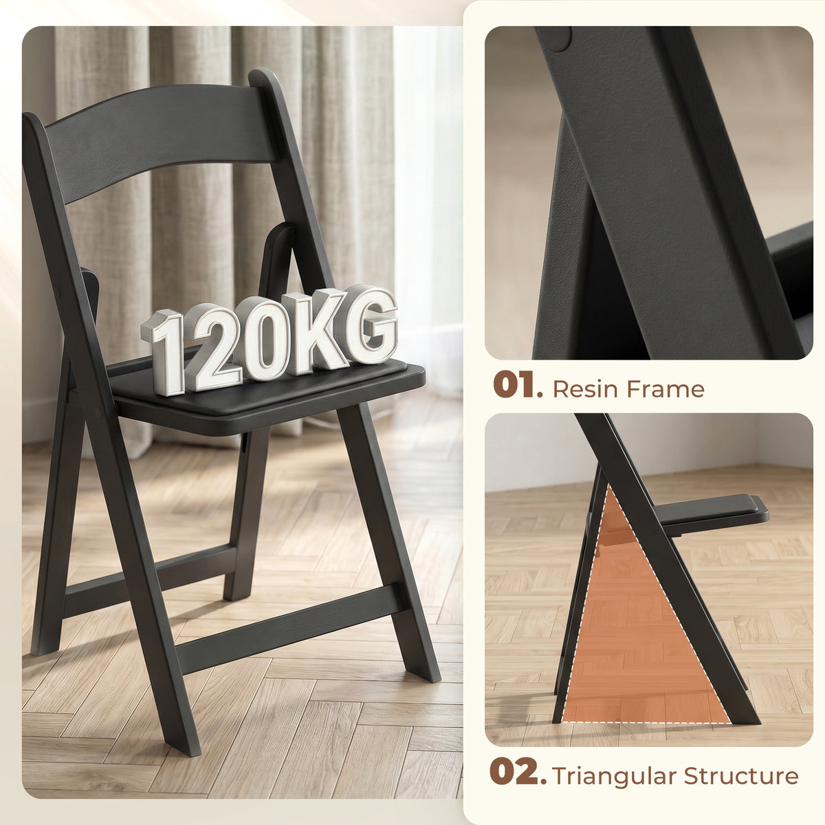 Padded Folding Resin Chairs, Set of 4