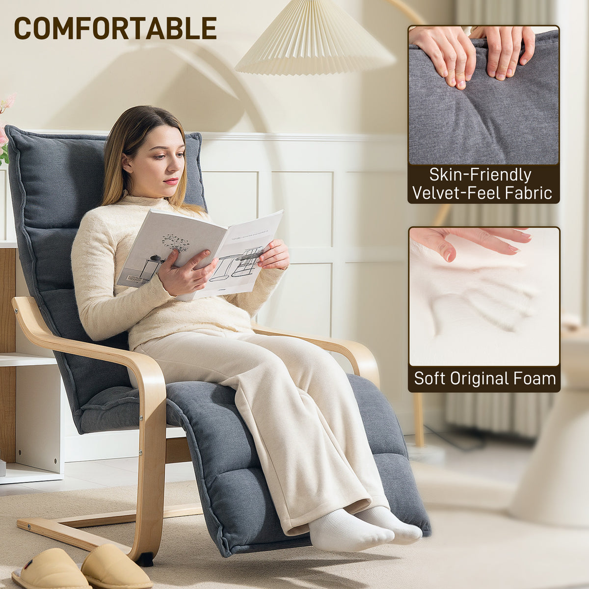 Velvet Accent Chair with Integrated Footrest