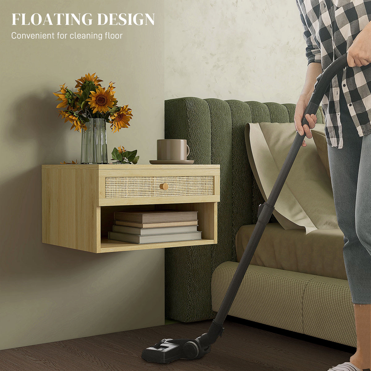 Mesita de noche de pared de madera estilo nórdico — Lote de 2