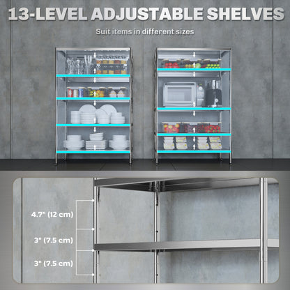 5-Tier Stainless Steel Kitchen Storage Bakers Rack