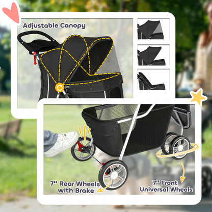 Cochecito plegable de 3 ruedas para perros con toldo ajustable