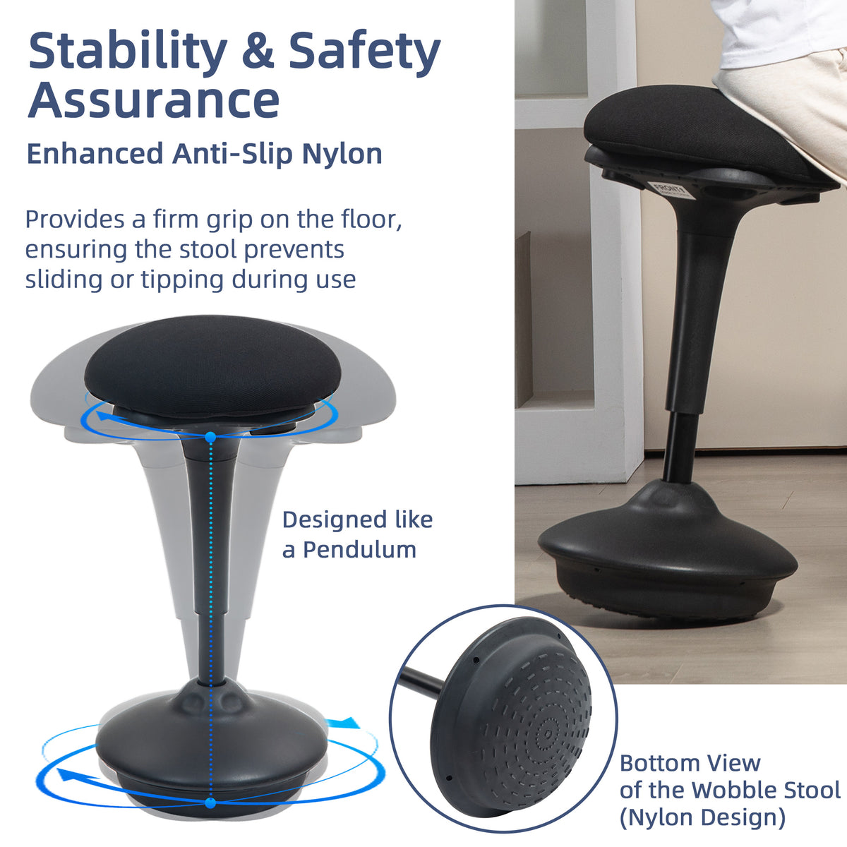 Ergonomic Active Swivel Standing Desk Stool
