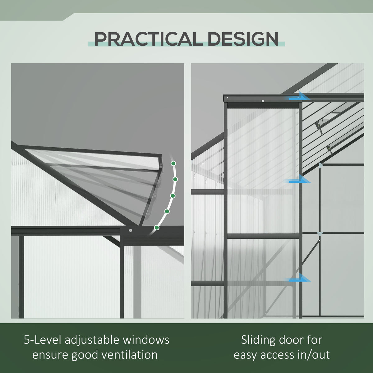 6.1m x 2.4m Aluminum Greenhouse - Sliding Door and Ventilation