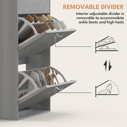 Narrow 3-tier flip drawer shoe storage cabinet