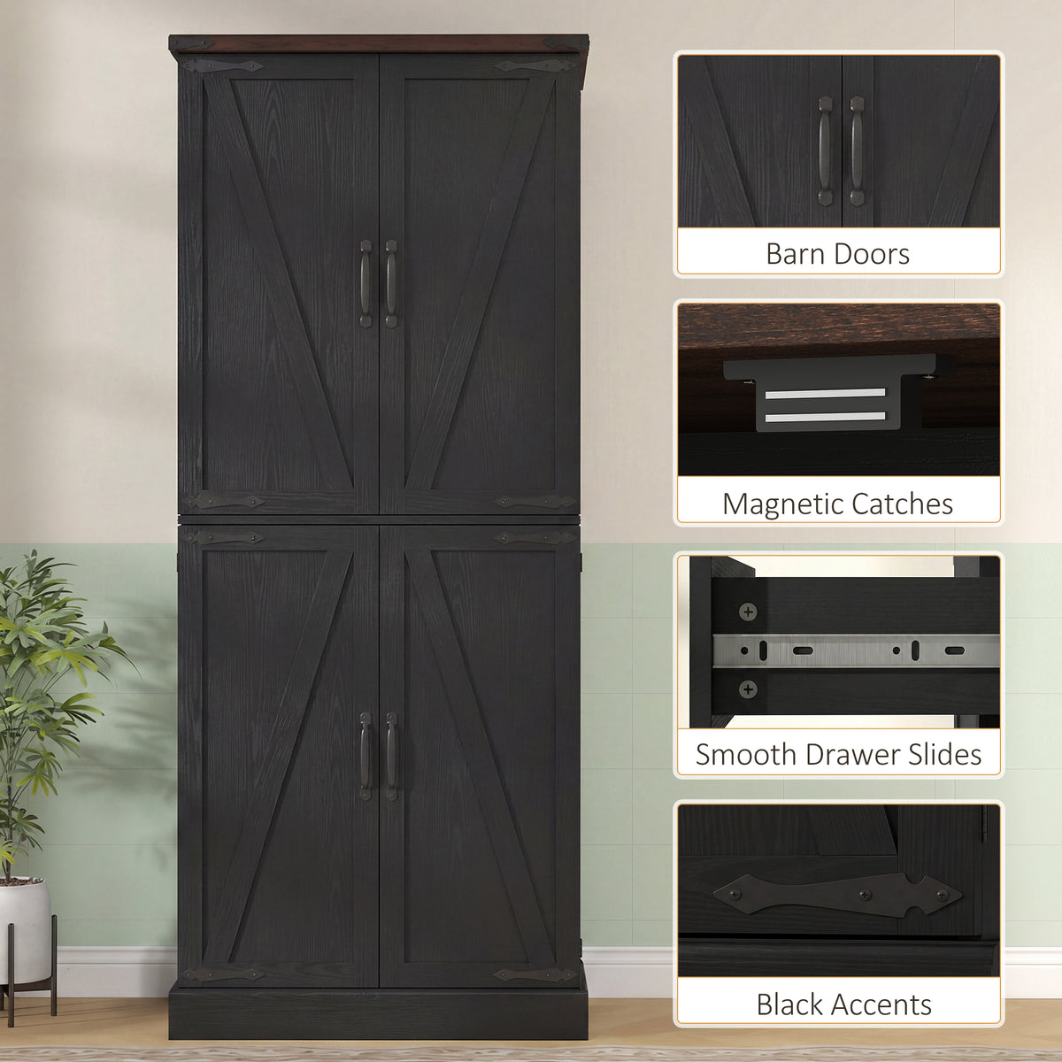 Farmhouse Kitchen Pantry Cabinet 72 in