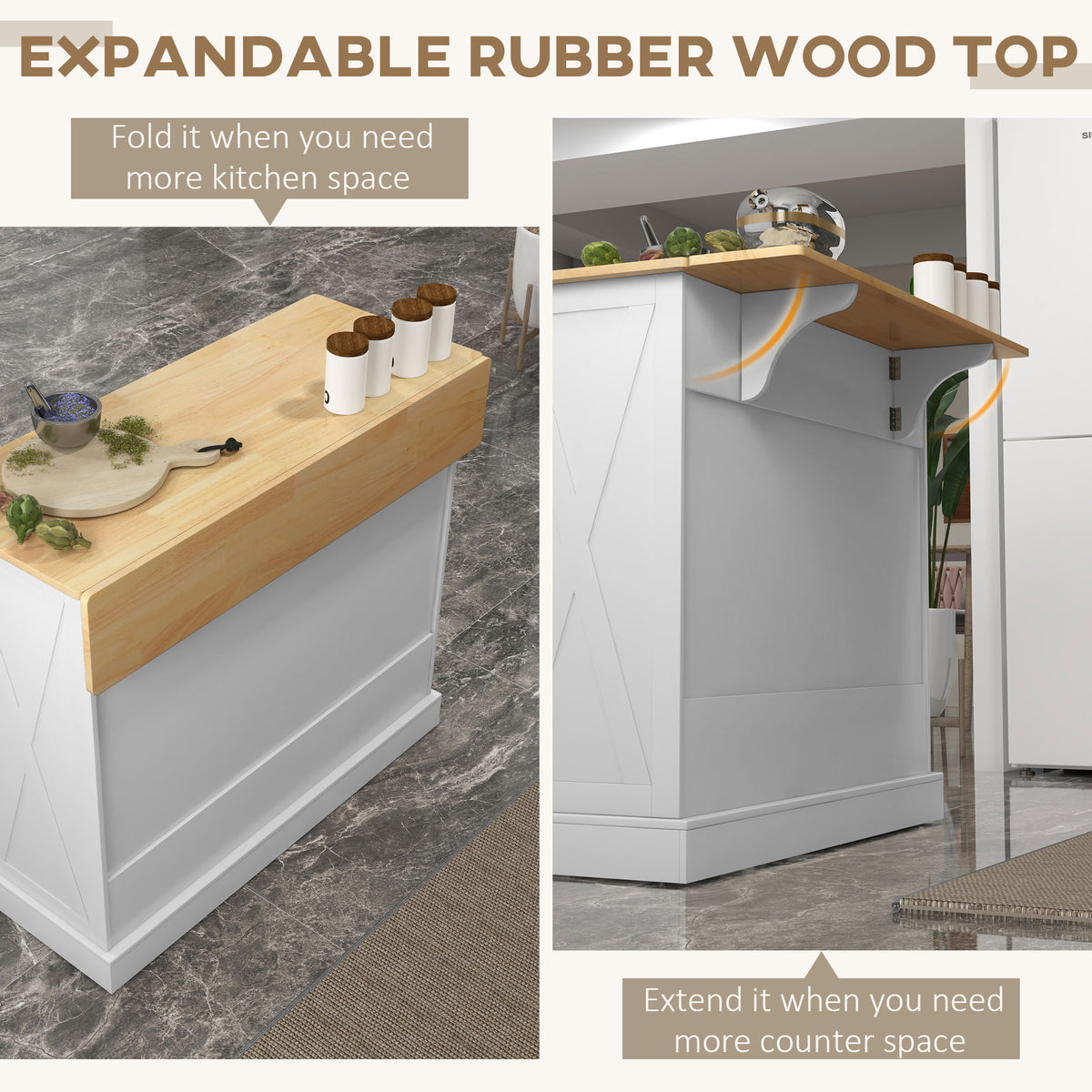 Rolling Kitchen Island with Adjustable Shelves