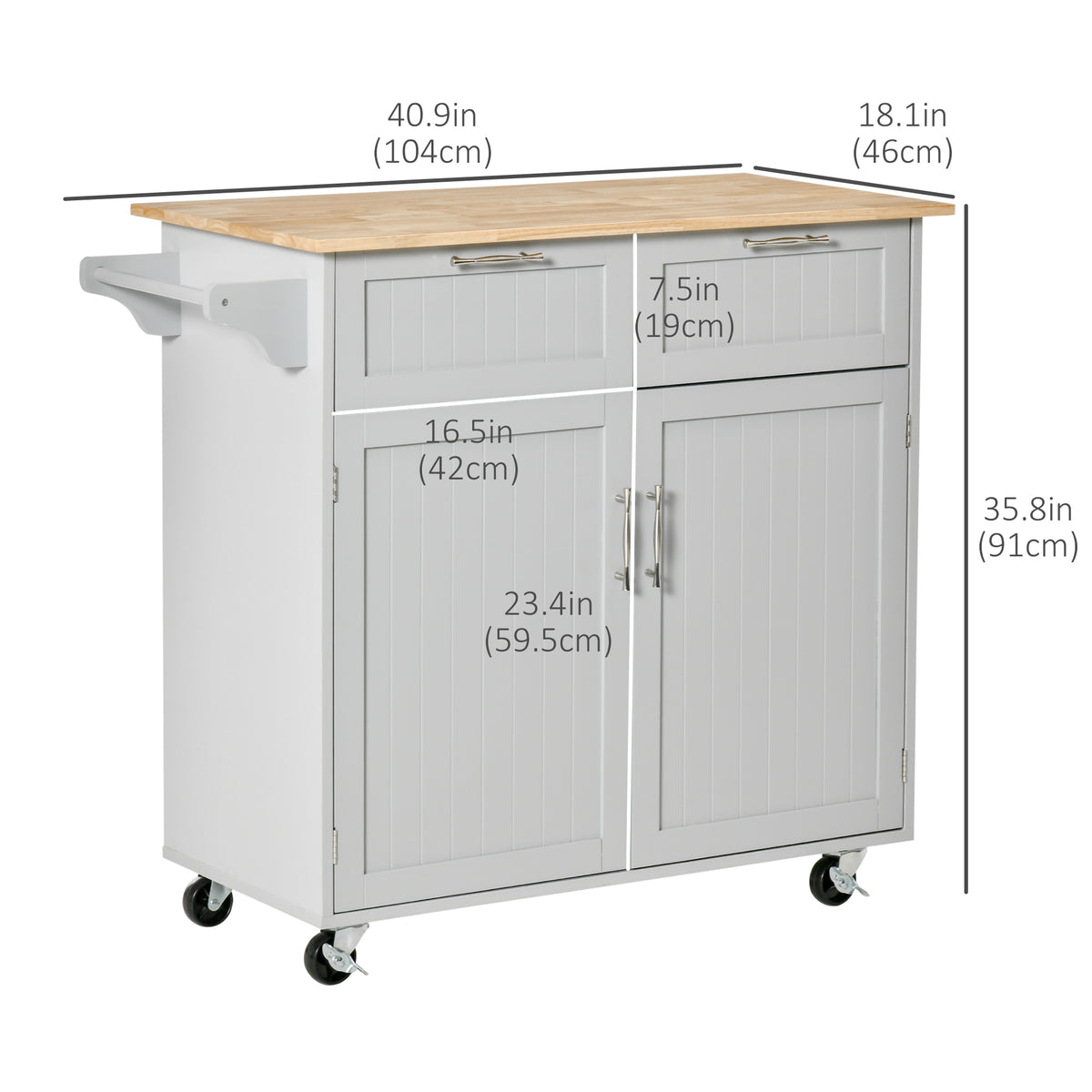 Isla de cocina con ruedas, almacenamiento y cajones