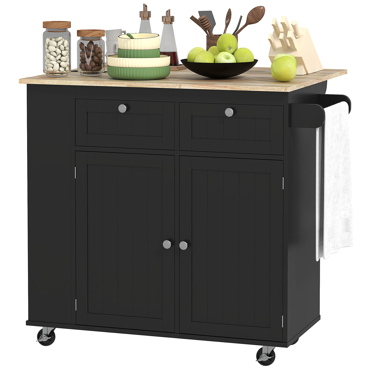 Rolling kitchen island with adjustable shelves
