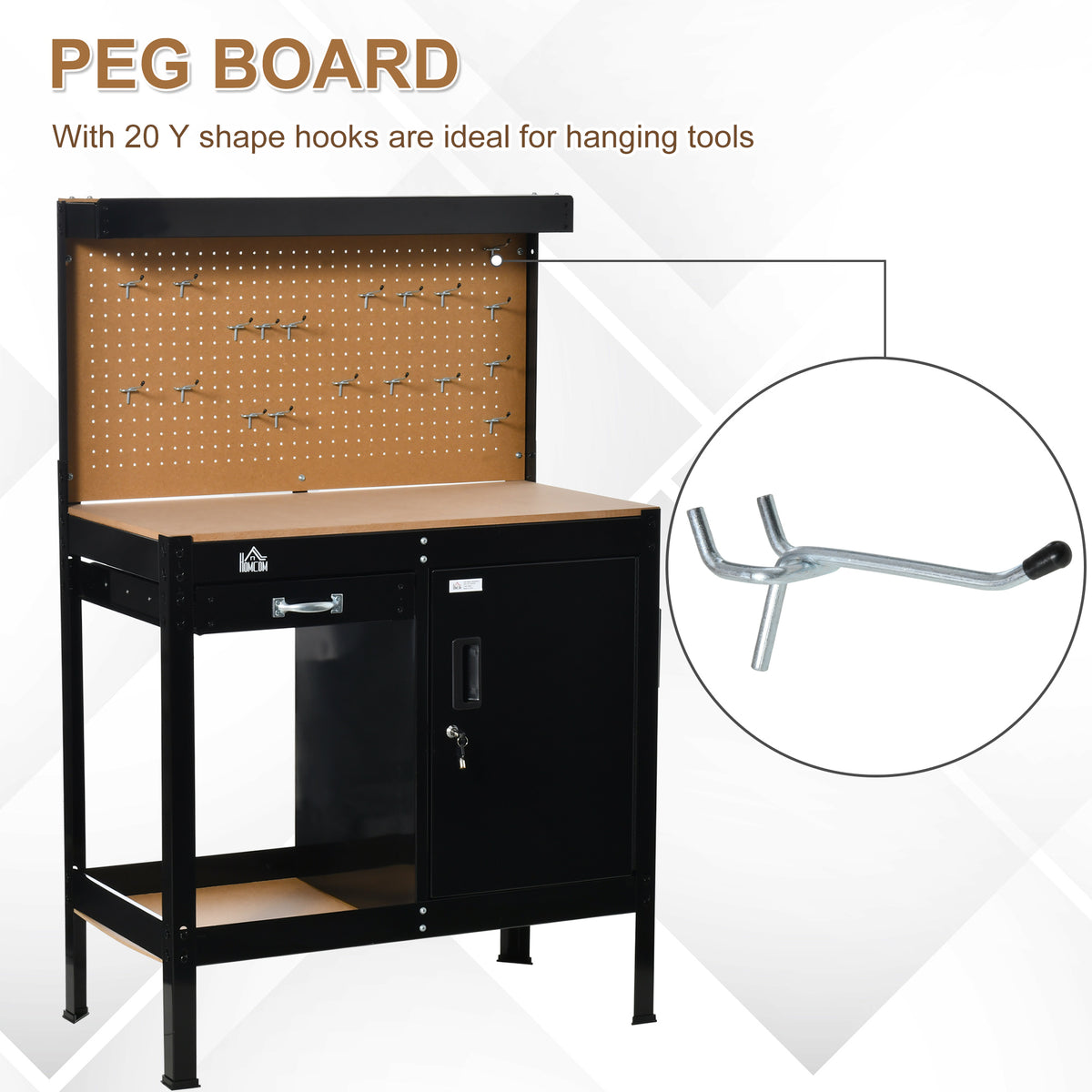 Workbench with Pegboard and Storage Cabinet