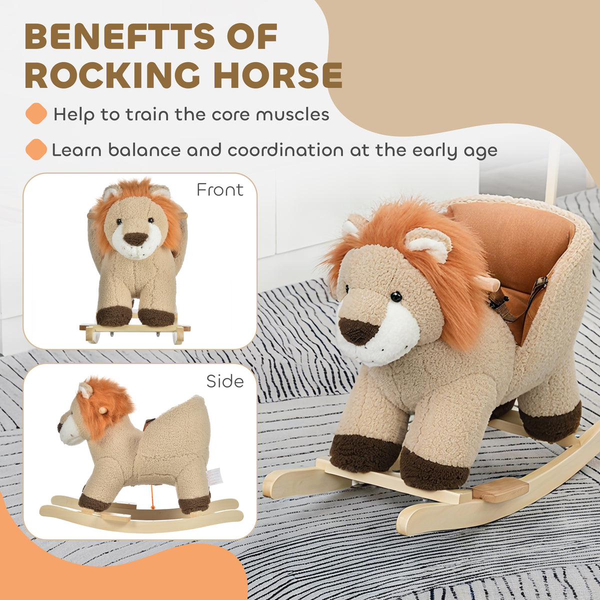 Baby rocking horse plush lion toy