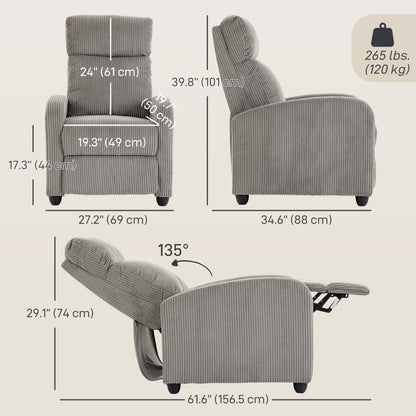 Manual Push-Back Recliner Chair in Corduroy