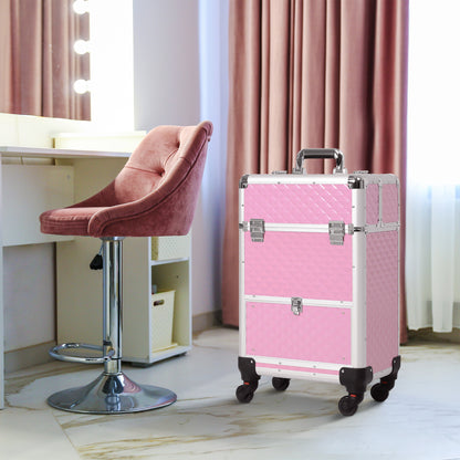 Professional rolling aluminum makeup train case trolley