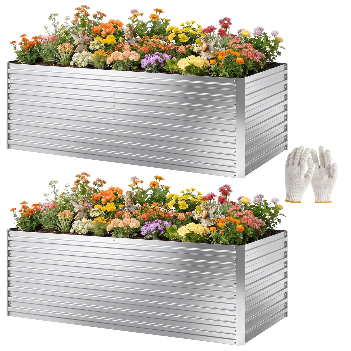 Raised Garden Bed Galvanized Steel 180 cm, Set of 2