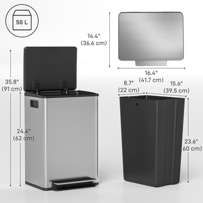 Papelera de cocina de acero inoxidable con cierre suave de 50 L