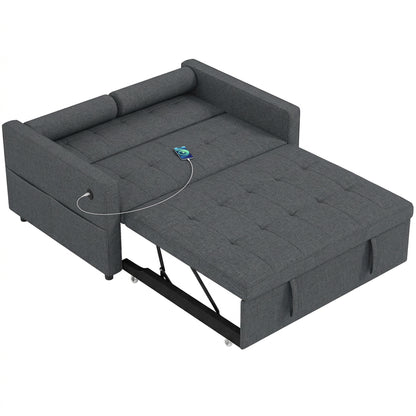 Convertible sofa bed with USB ports and adjustable backrest