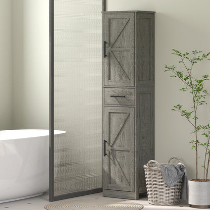 Tall Bathroom Cabinet Barn Doors Drawer Adjustable Shelves