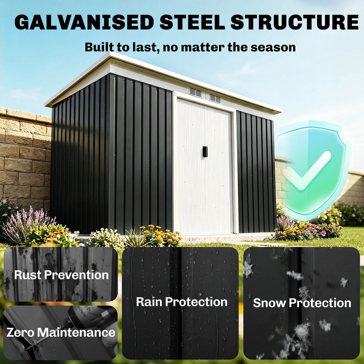 Galvanized Steel Garden Shed with Double Sliding Doors