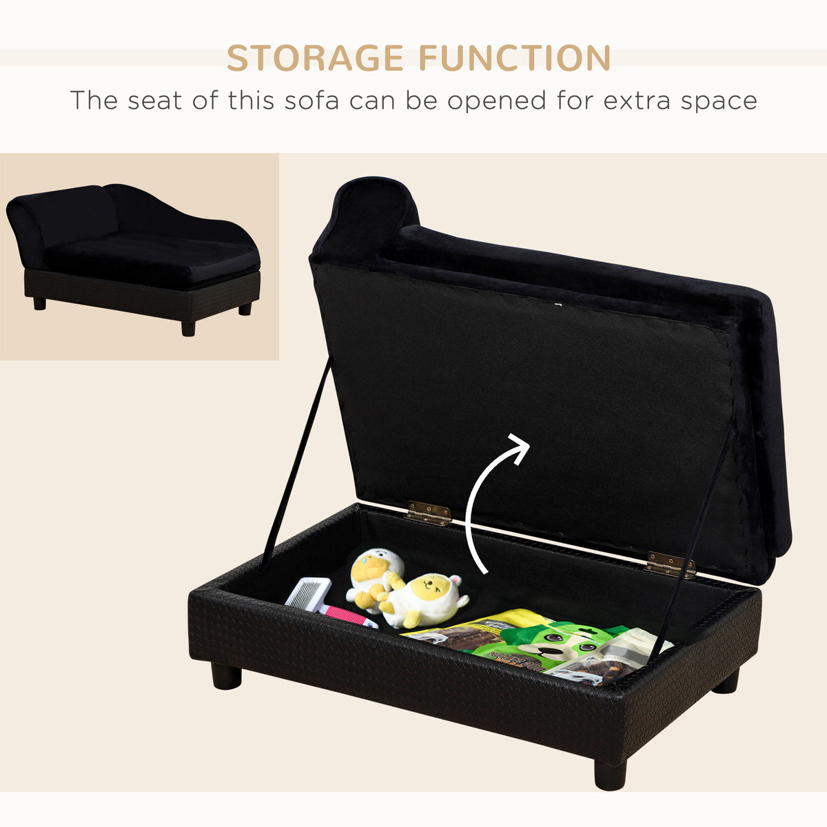 Pet sofa with storage natural wood