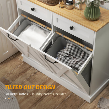 Tilt out laundry cabinet with drawers