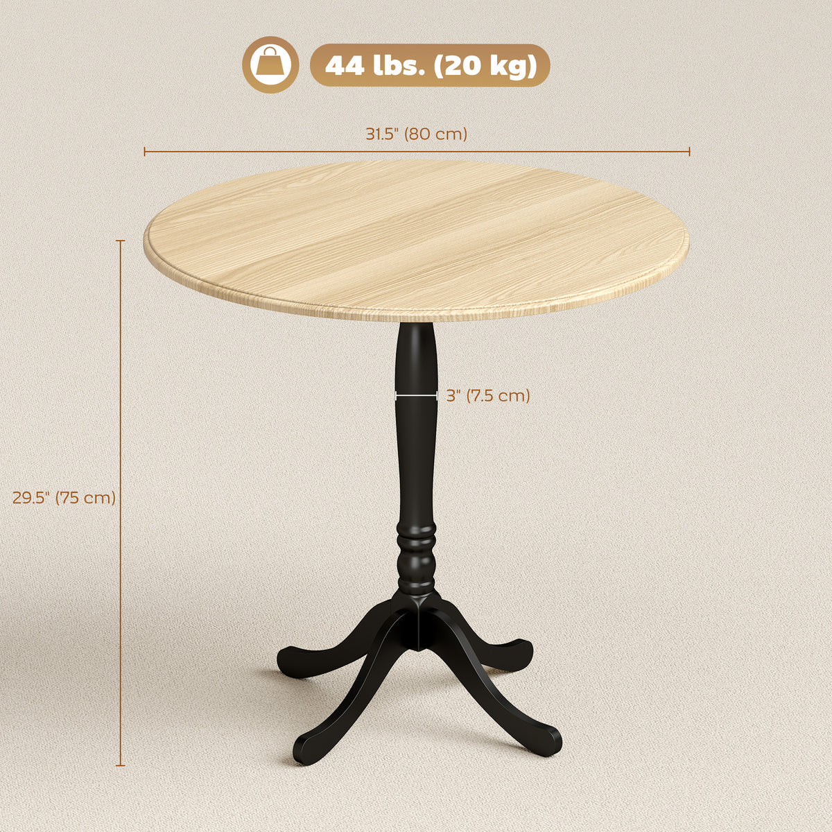 Mesa de comedor redonda con pedestal de 80 cm