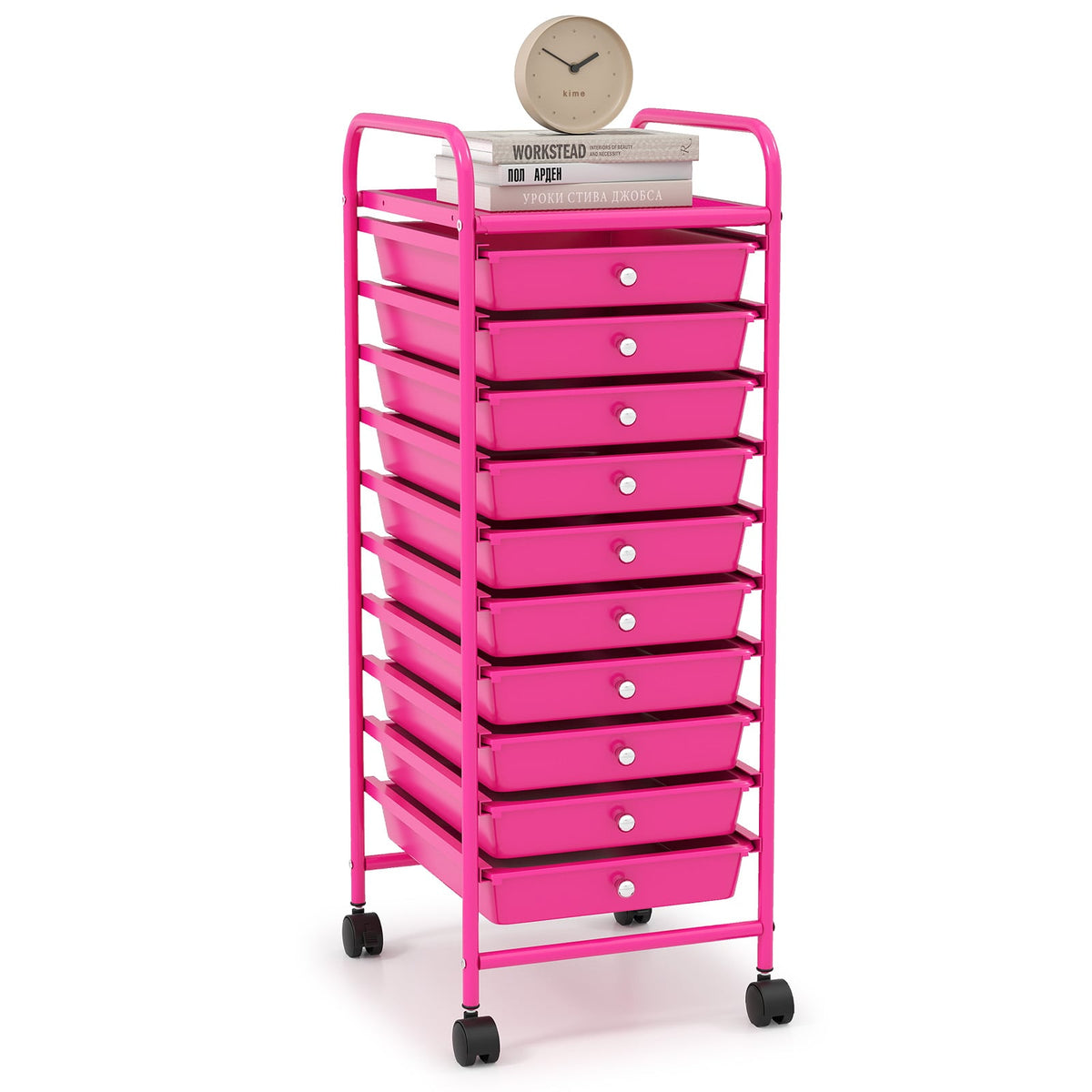 Chrome Steel Rolling Storage Cart with 10 Drawers