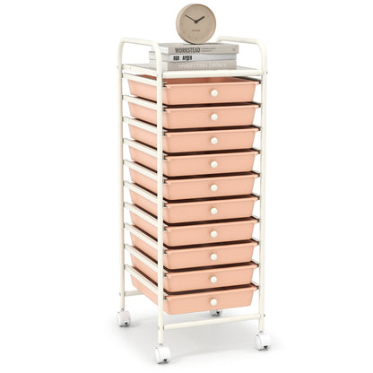 Chrome Steel Rolling Storage Cart with 10 Drawers