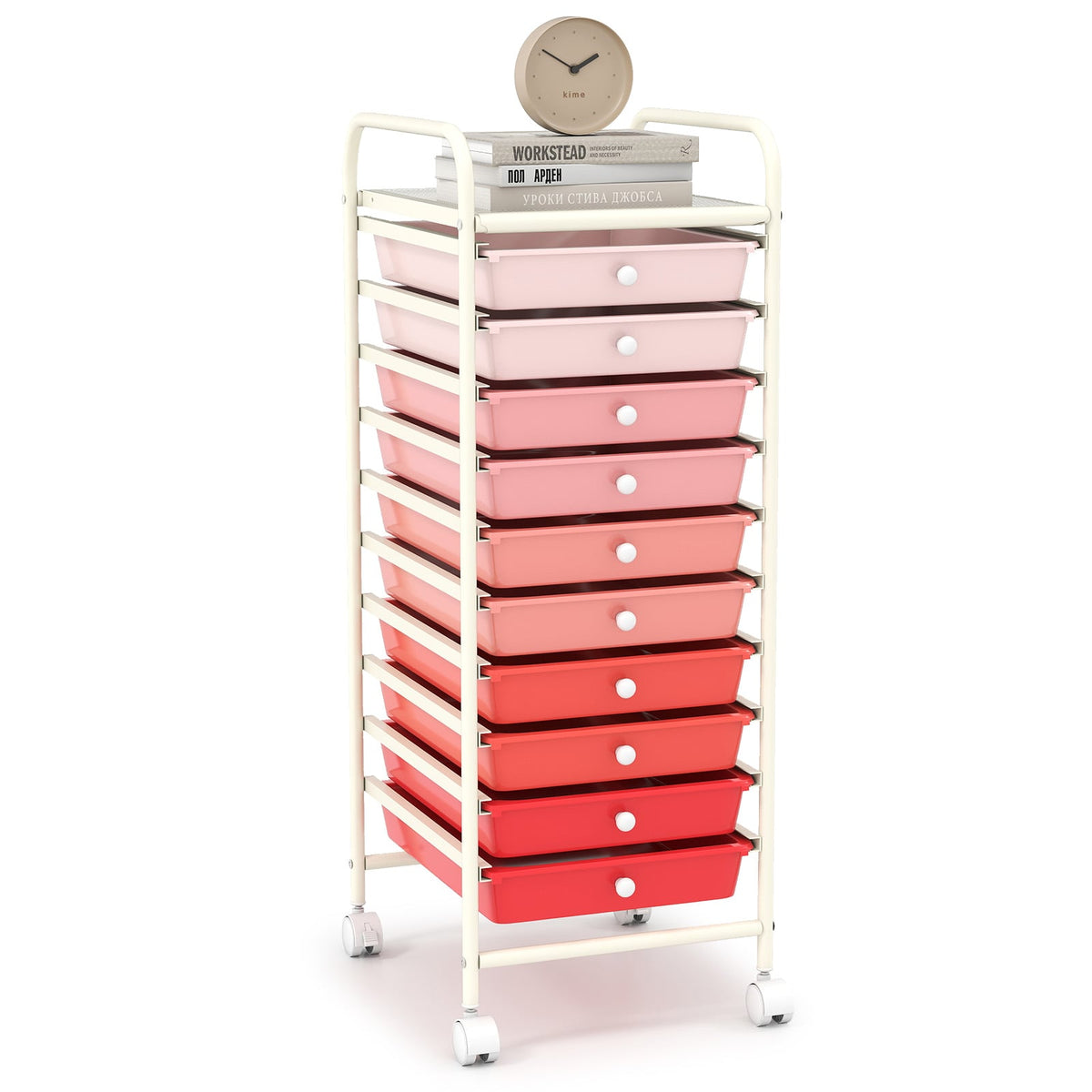 Chrome Steel Rolling Storage Cart with 10 Drawers