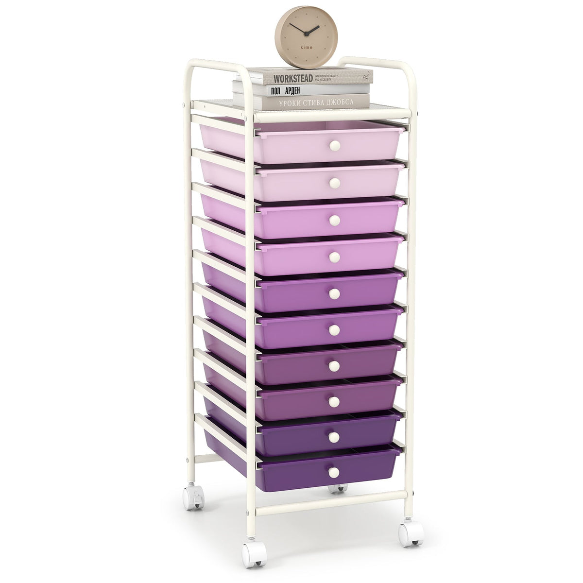 Chrome Steel Rolling Storage Cart with 10 Drawers