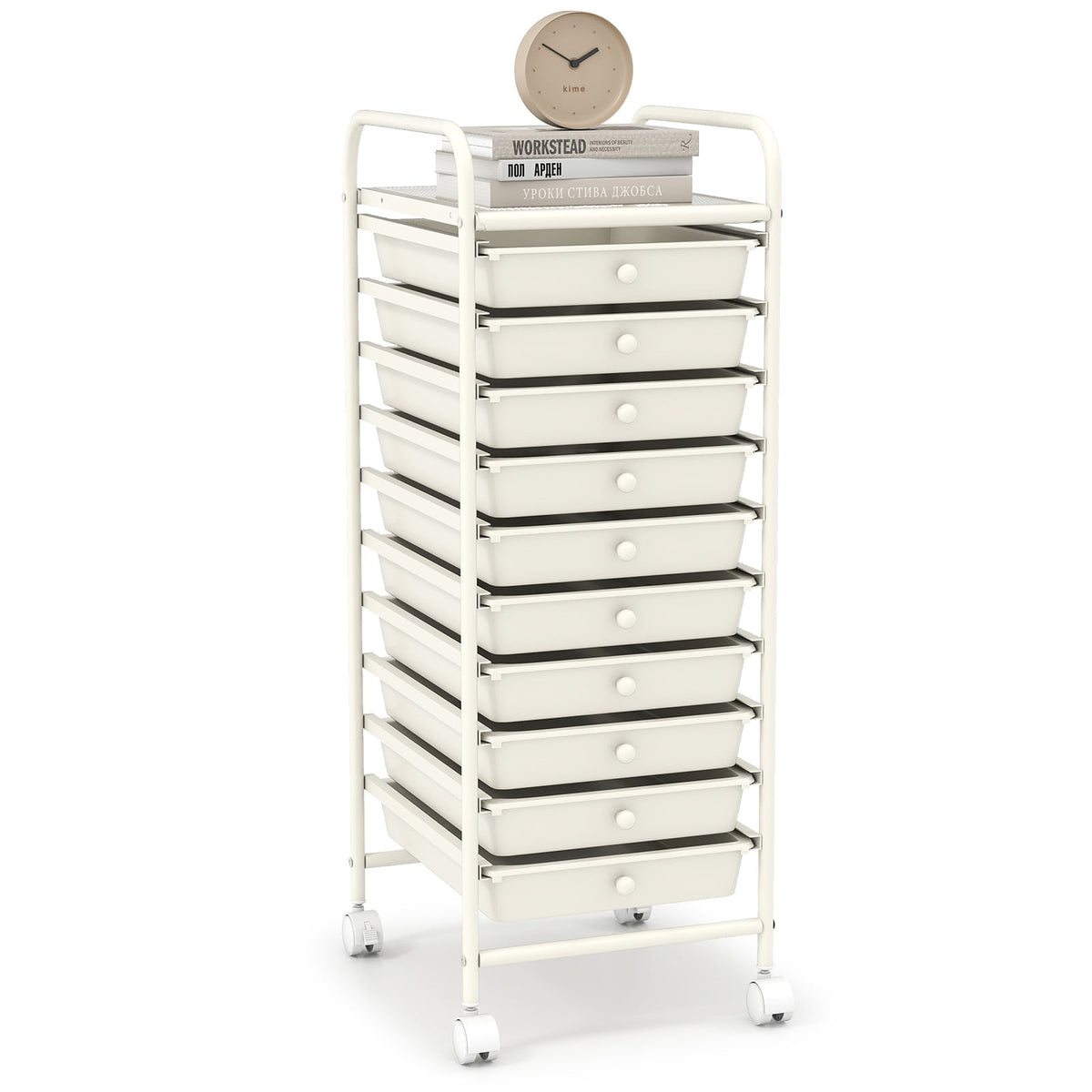 Chrome Steel Rolling Storage Cart with 10 Drawers