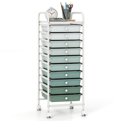Chrome Steel Rolling Storage Cart with 10 Drawers
