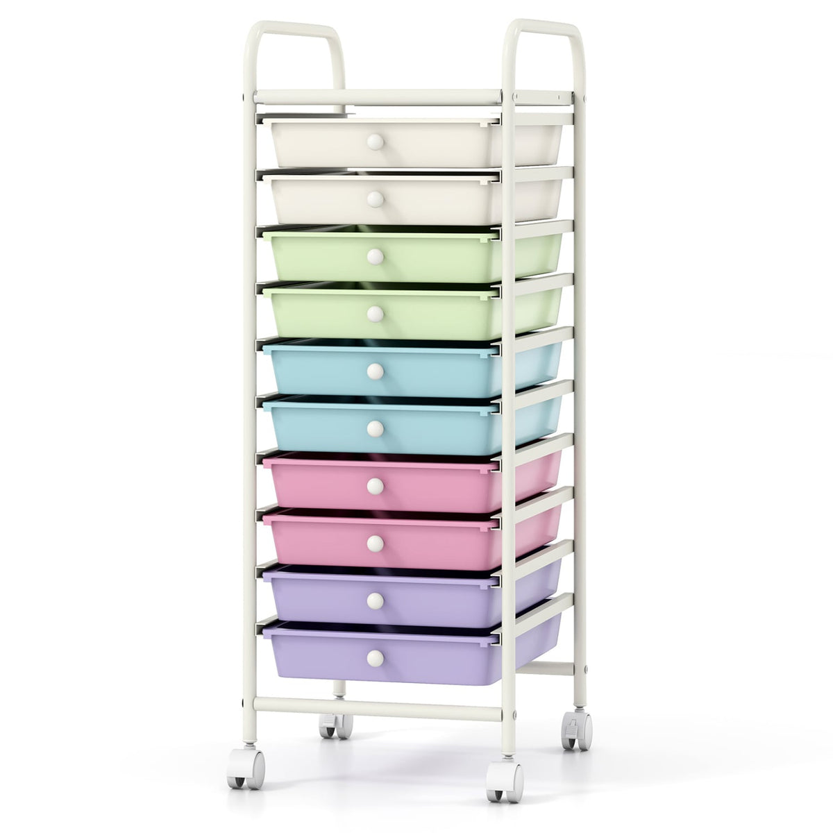 Chrome Steel Rolling Storage Cart with 10 Drawers