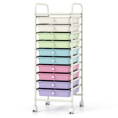 Chrome Steel Rolling Storage Cart with 10 Drawers
