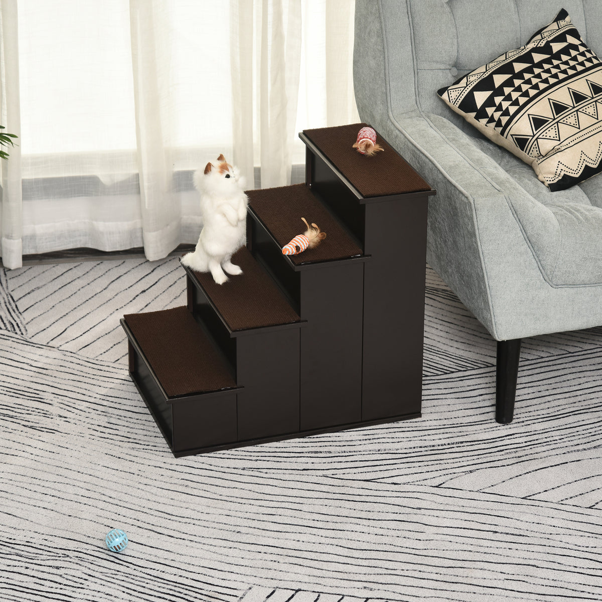 Escalera para perros de 4 niveles de madera MDF — café oscuro