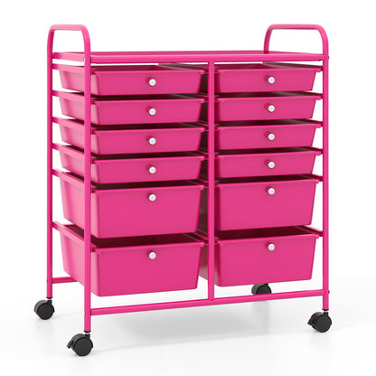 Rolling Storage Cart with 12 Large and Small Drawers