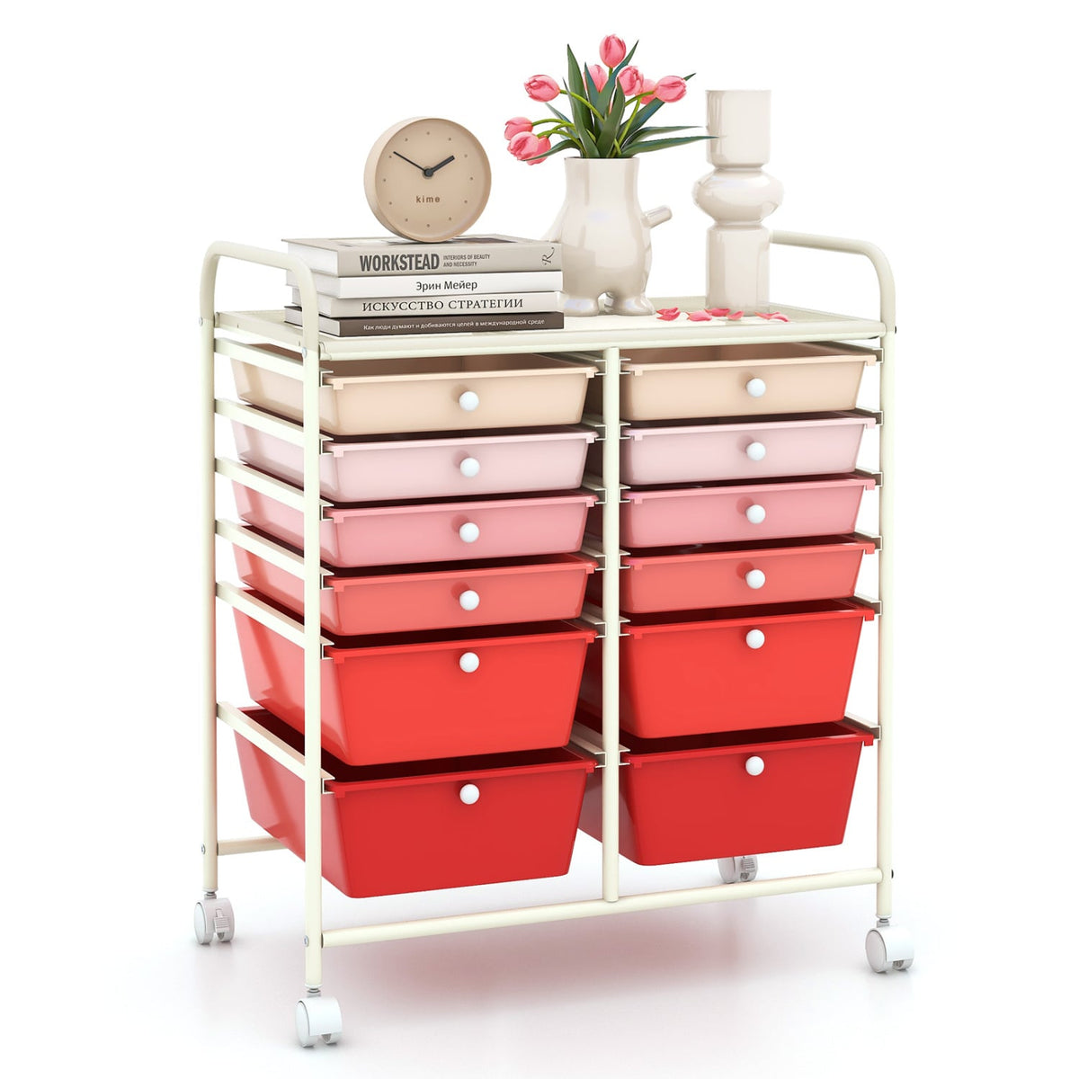 Rolling Storage Cart with 12 Large and Small Drawers