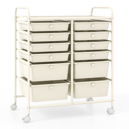 Rolling Storage Cart with 12 Large and Small Drawers