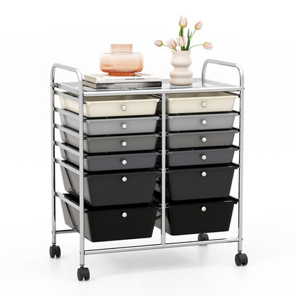 Rolling Storage Cart with 12 Large and Small Drawers