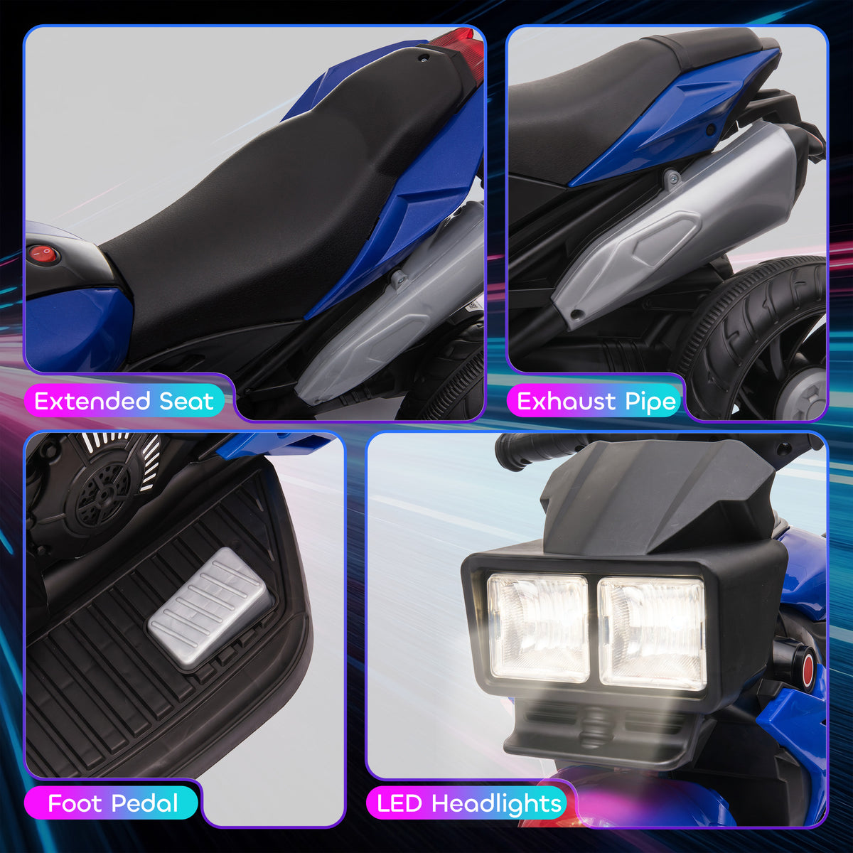 Electric Motorcycle Ride-On Toy 6V Pedal Powered Music Headlights