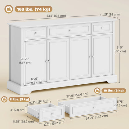 Sideboard Buffet Cabinet Soft-Close Doors 3 Drawers 54in