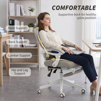 Silla de oficina ergonómica de malla con reposacabezas y reposapiés