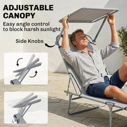 Folding Lounge Chair with Adjustable Sun Shade