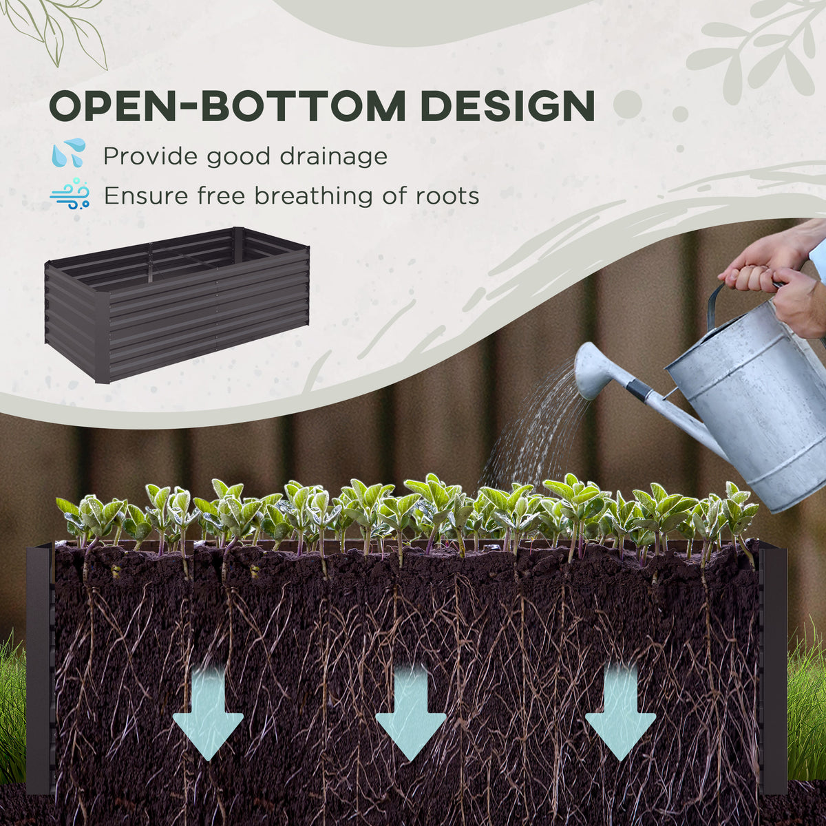 Raised Garden Bed Galvanized Steel with Reinforced Rods 180cm